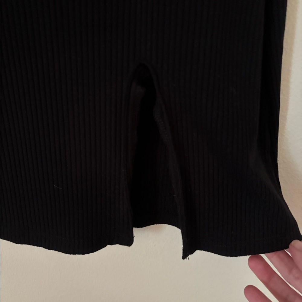 Reformation Black Ribbed Mock-Neck Mini Dress with Side Slit - Picture 4 of 5